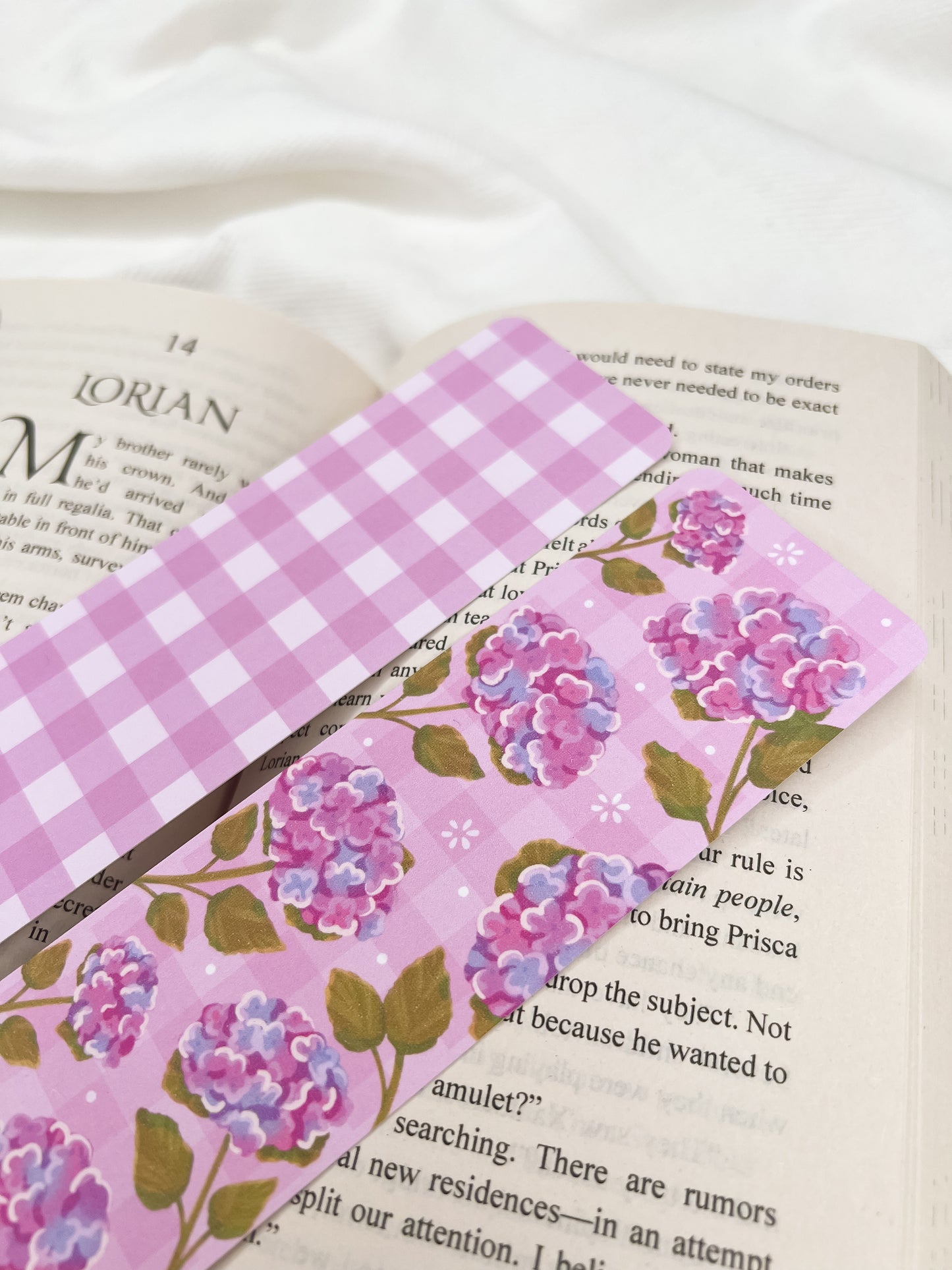 Pink Hydrangea & Gingham Bookmarks