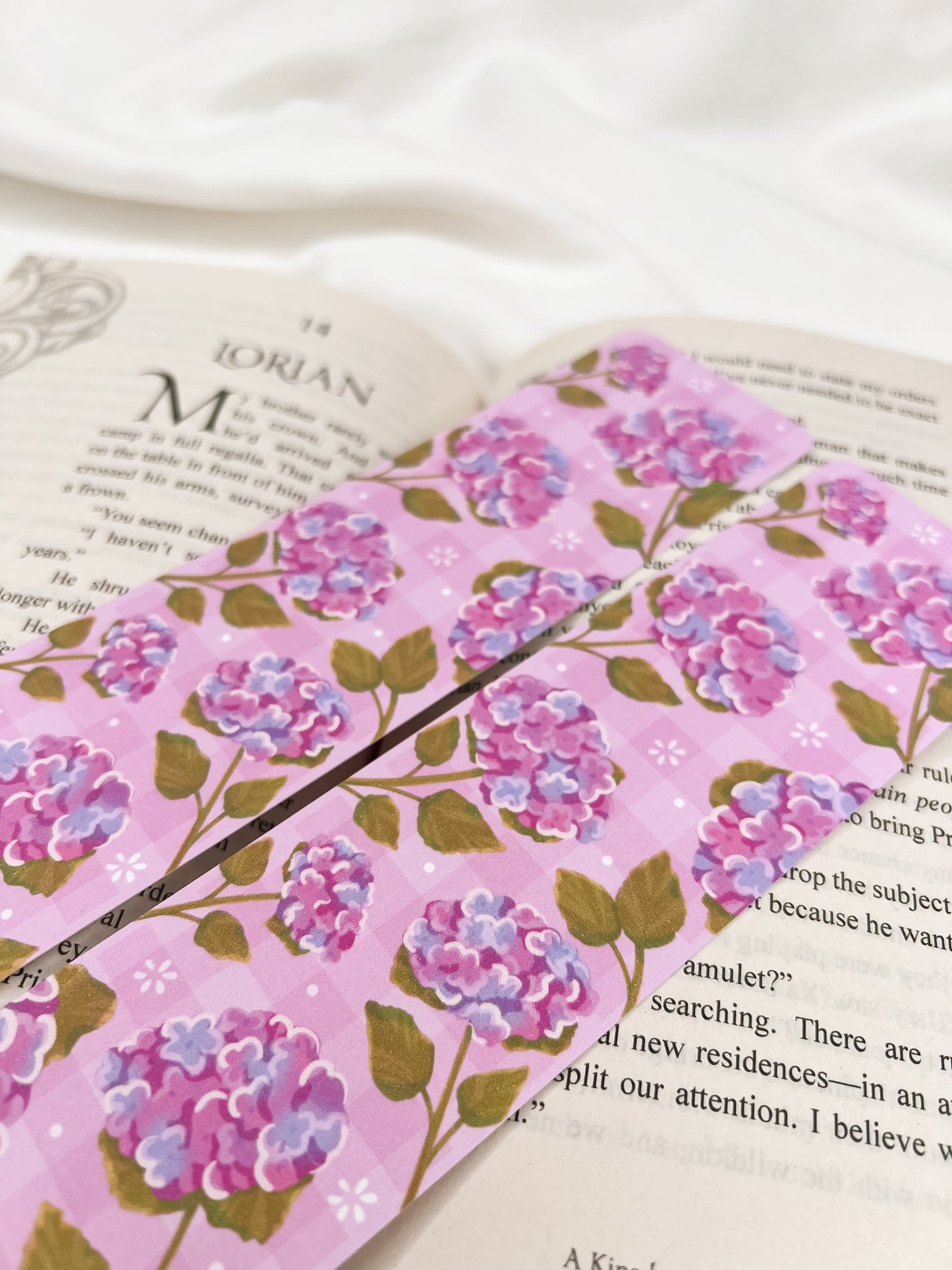 Pink Hydrangea & Gingham Bookmarks