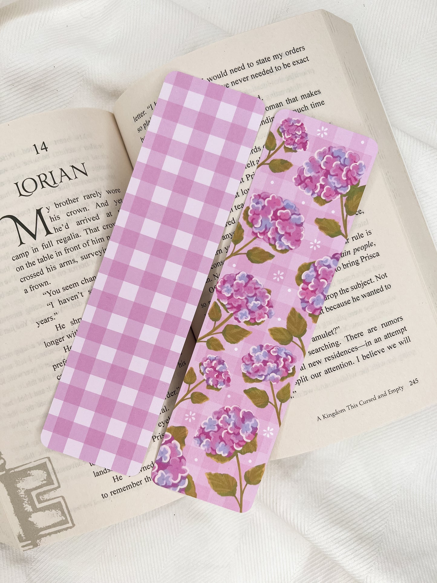 Pink Hydrangea & Gingham Bookmarks