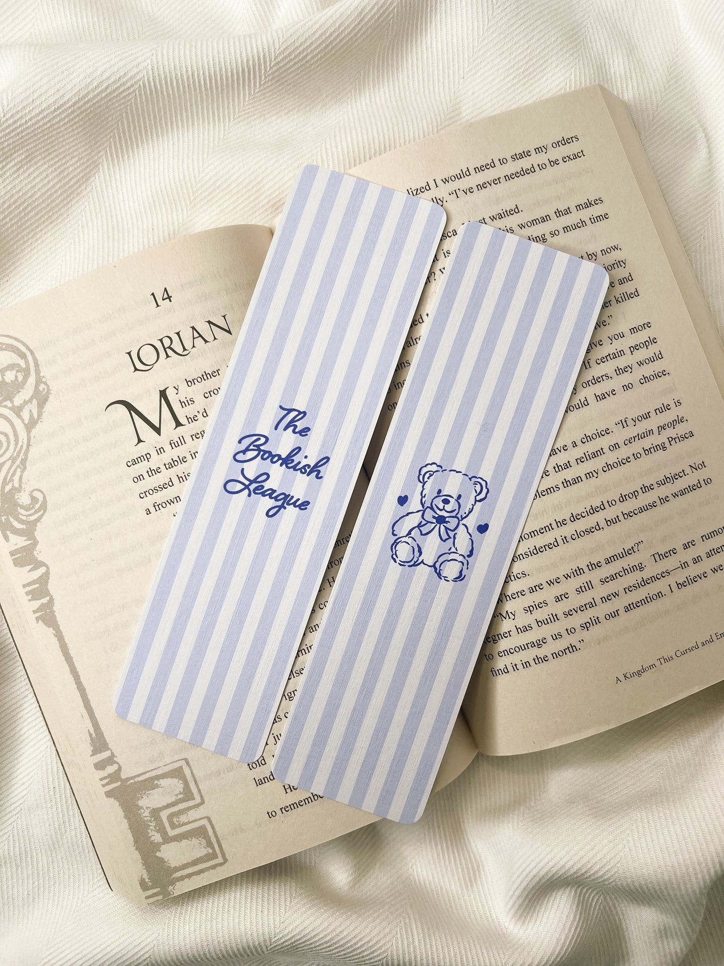 Blue Teddy Bear & Stripes Bookmarks