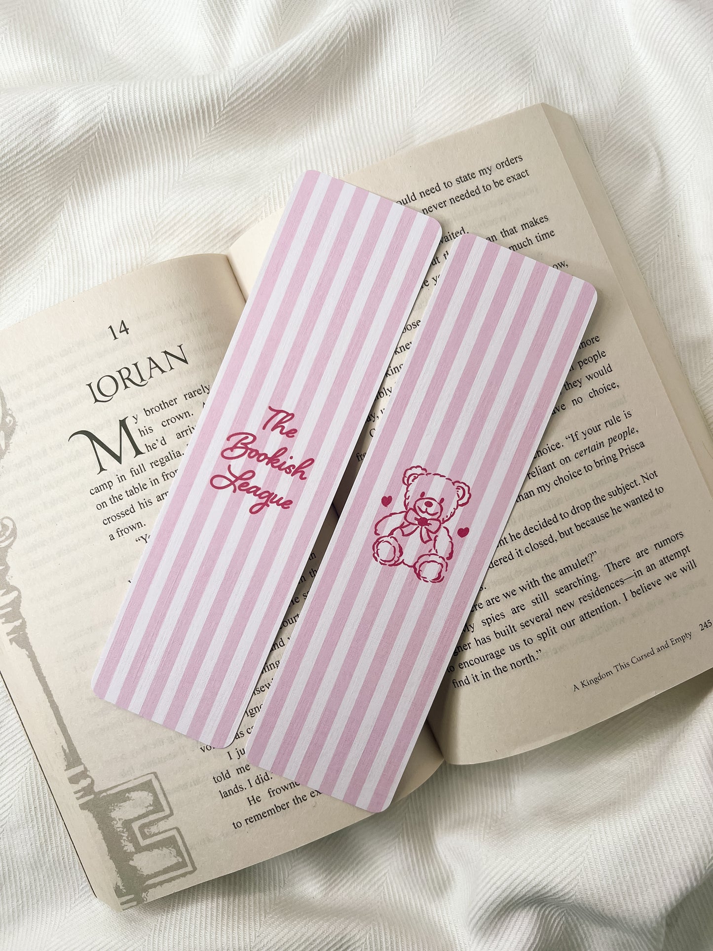 Pink Teddy Bear & Stripes Bookmarks